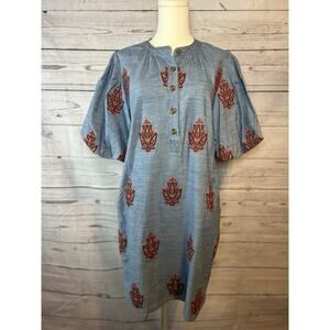 Boho A Loves A Embroidered Chambray Balloon Sleeve Button Front Dress XS NWT